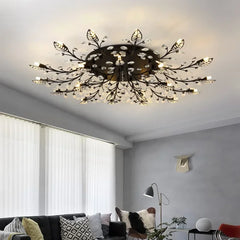 Gold Crystal Leaf Semi-Flush Mount Light with Branch Accents
