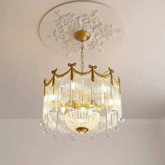 Gold Crystal Chandelier Pendant Light with Cascade Glass Rods & Beads