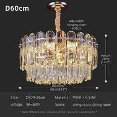 Gold Crystal Tiered Waterfall Pendant Light with Leaf Accents