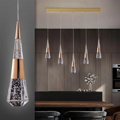 Gold Crystal Teardrop Pendant Light Fixture, Dimmable Remote Control