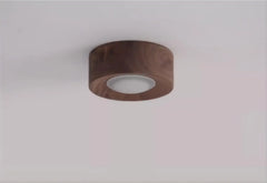 Walnut Wood Brass Flush Mount Ceiling Light Fixture