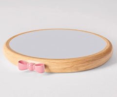 Round Wood Color Flush Mount Light with Pink Bow