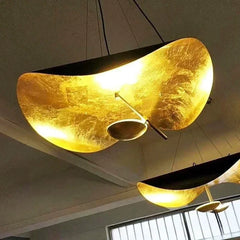 Modern Wave Pendant Light with Gold Leaf and Black Accents