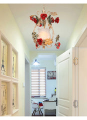 Gold Floral Pendant Light with Rose Accents