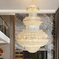 Gold Crystal Tiered Waterfall Chandelier with Golden Metal Frame