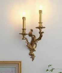 Gold Candelabra Arm Wall Sconce Light Fixture Floral Stems Glass