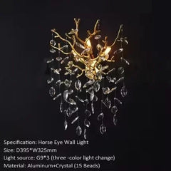 Decorative wall light with crystal accents on a black background