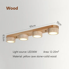 Natural Stone and Wood Linear Flush Mount Light Fixture