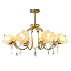 Gold Floral Rose Crystal Chandelier Pendant Light