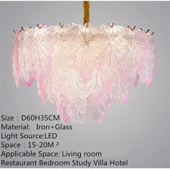 Feather Glass Tiered Chandelier with Multi-Colored Gem Accents