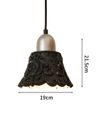 Decorative pendant light with specifications on a white background