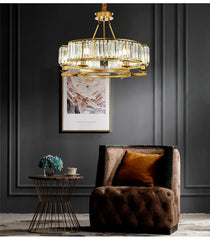 Gold Crystal Ring Tiered Chandelier Pendant Light