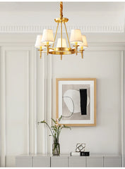 Polished Copper Ring Chandelier with Fabric Shades