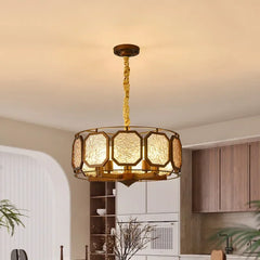 Brushed Gold Floral Pendant Light with Frosted Glass