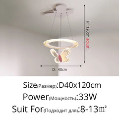 Butterfly Crystal Ring Pendant Light with Rose Gold Butterfly Accents
