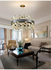Gold Crystal Floral Chandelier Pendant Light with Mirror Accents