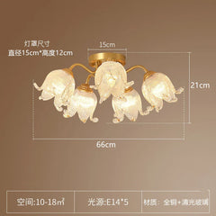 Gold Floral Bloom Semi-Flush Ceiling Light with Glass Shades
