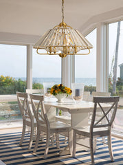 Brass Crystal Faceted Pendant Light with Fan Shape Shade Design