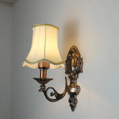 Gold Finish Metal Frame Fabric Shade Candle Sconce Wall Light
