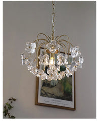 Gold Metal Frame Chandelier with Clear Glass Flower Accents