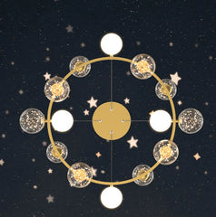 Modern Gold Ring Chandelier with Starburst Crystal Globe Shades