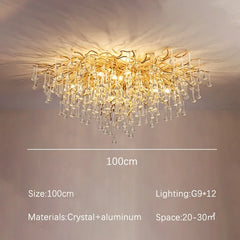 Gold Crystal Cascade Chandelier Surface Mount Light