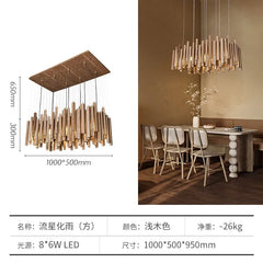 Modern Wood Stick Chandelier Light Fixture with Natural Wood Accents