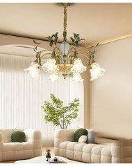 Gold Floral Crystal Chandelier Semi-Flush Ceiling Light