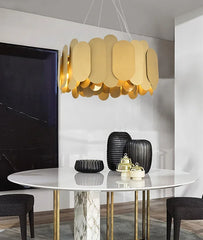 Gold Oval Link Modern Pendant Light Fixture Brushed Brass Finish