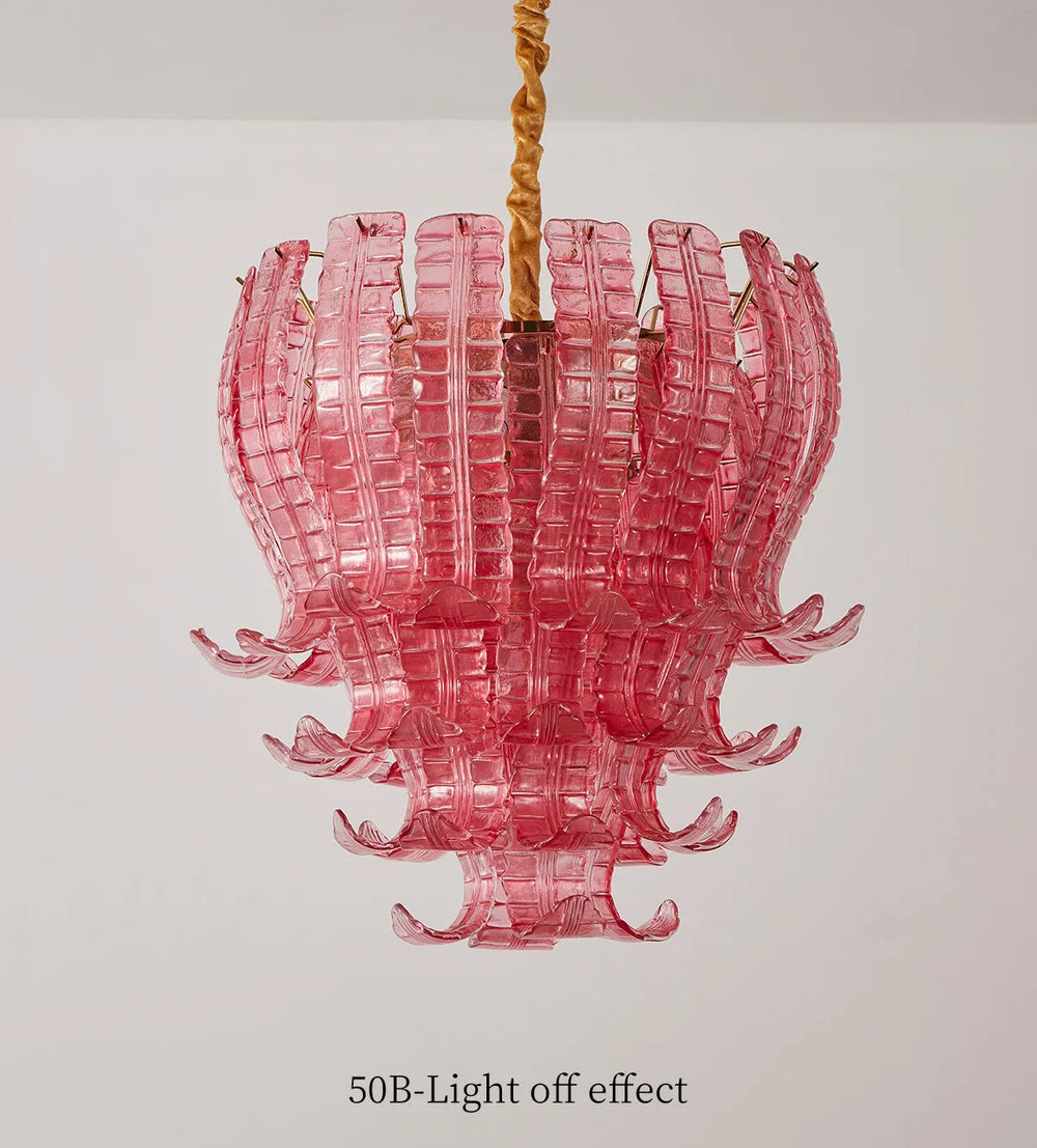 Pink glass chandelier on a white background