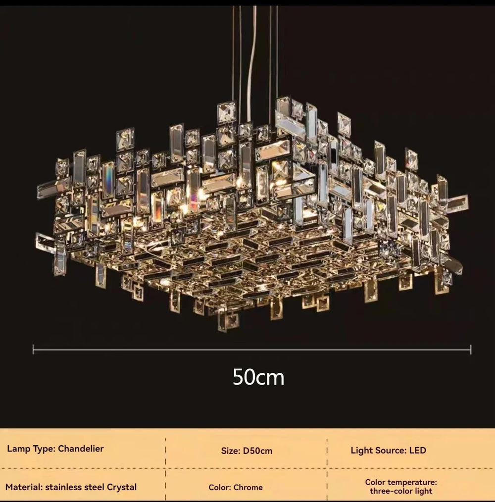 Chandelier with dimensions and technical specifications on a black background