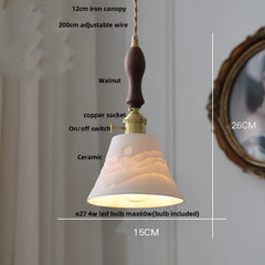 Pendant light with detailed specifications on a neutral background