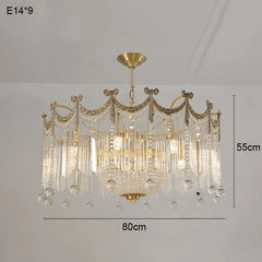 Gold Crystal Chandelier Pendant Light with Cascade Glass Rods & Beads