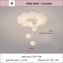 White Cloud Semi-Flush Ceiling Light with Pink Butterflies