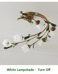 Gold Floral Semi-Flush Ceiling Light with Glass Shades
