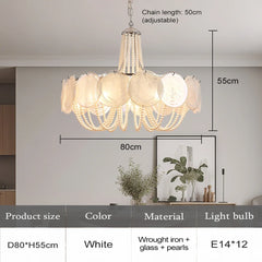 Gold Glass Beaded Chandelier with Pearl Strings Pendant Light