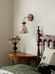 Irregular Shell Glass Sconce with Wood Base & Gold Metal Accent Light