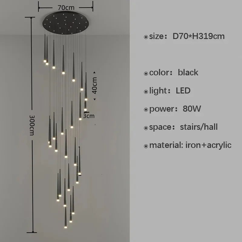 Chandelier with dimensions and specifications on a gray background