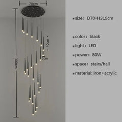 Chandelier with dimensions and specifications on a gray background