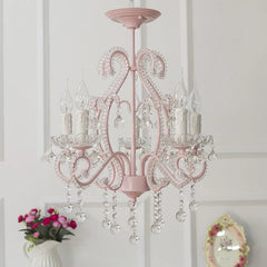Pink Crystal Candelabra Chandelier with Teardrop Accents