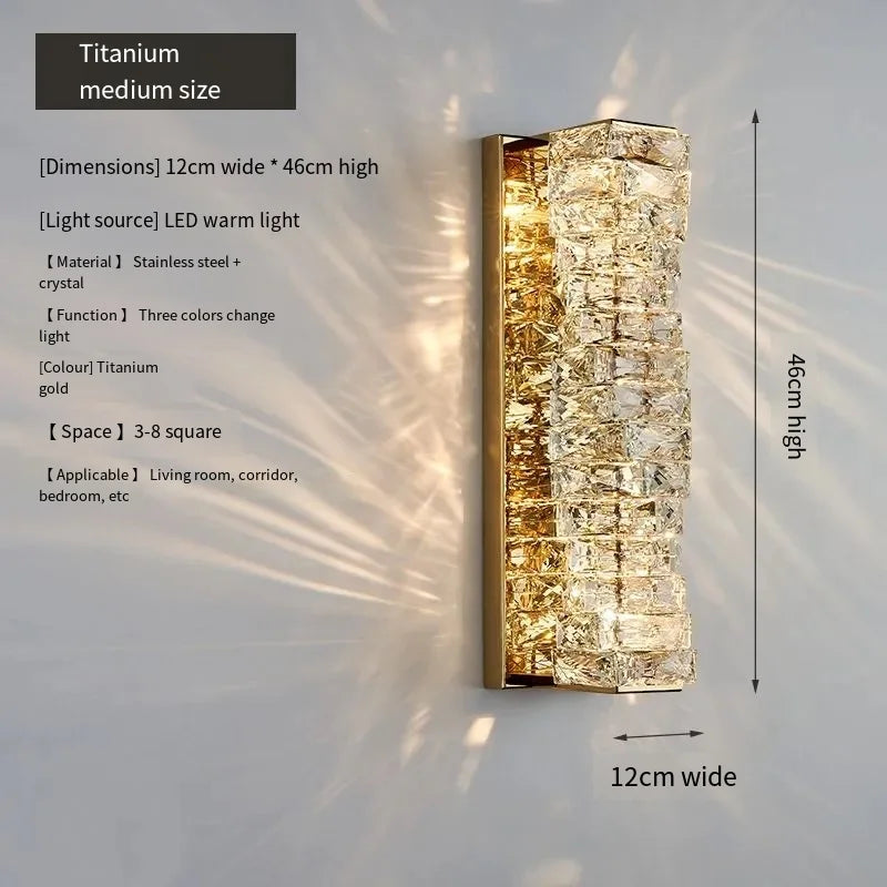 Wall-mounted light fixture with dimensions and features on a white wall background