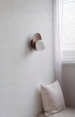 Modern Wood Arc Sconce with Frosted Glass Globe Shade