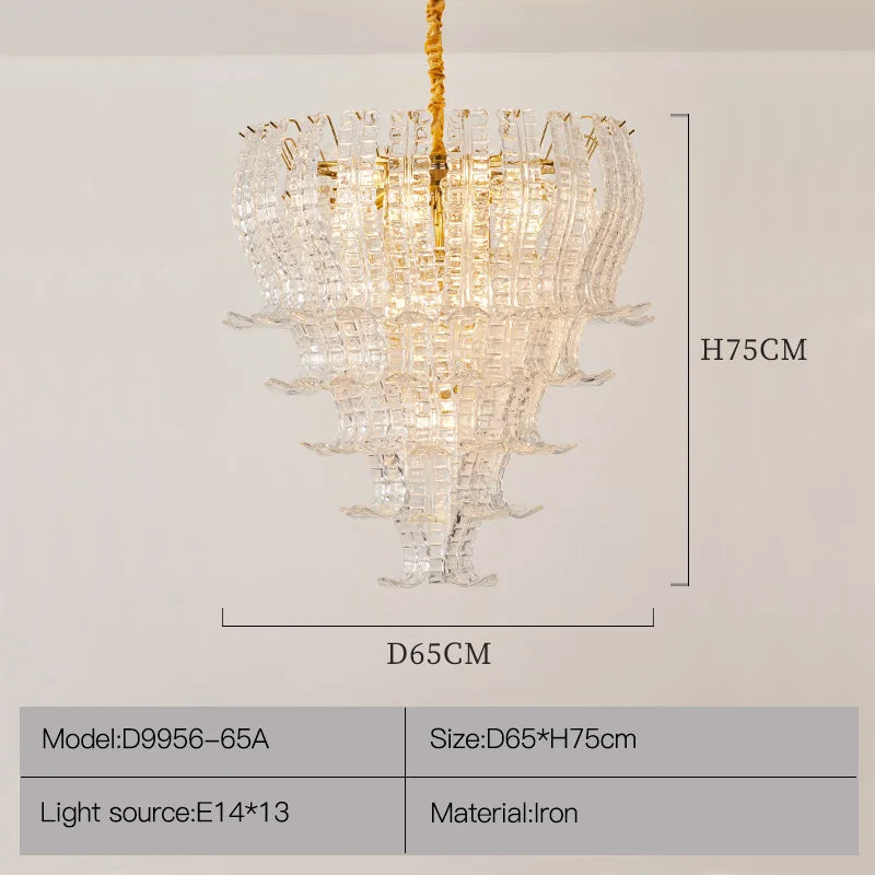 Chandelier with dimensions and specifications on a plain background