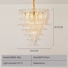 Chandelier with dimensions and specifications on a plain background