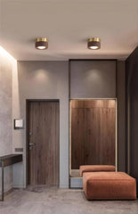 Walnut Wood Brass Flush Mount Ceiling Light Fixture