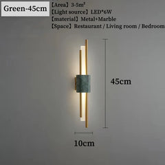 Wall-mounted light fixture with dimensions and specifications on a gray wall.