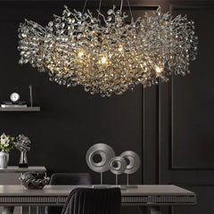 Gold Crystal Branch Pendant Light with Clear Faceted Crystals