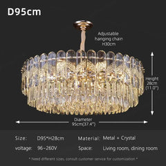 Gold Crystal Tiered Waterfall Pendant Light with Leaf Accents