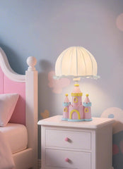 Pink Castle Table Lamp Children's Room Fabric Shade Accent Lamp