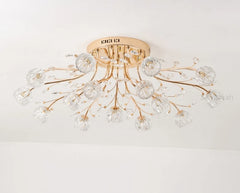Gold Floral Crystal Chandelier Semi-Flush Mount Light